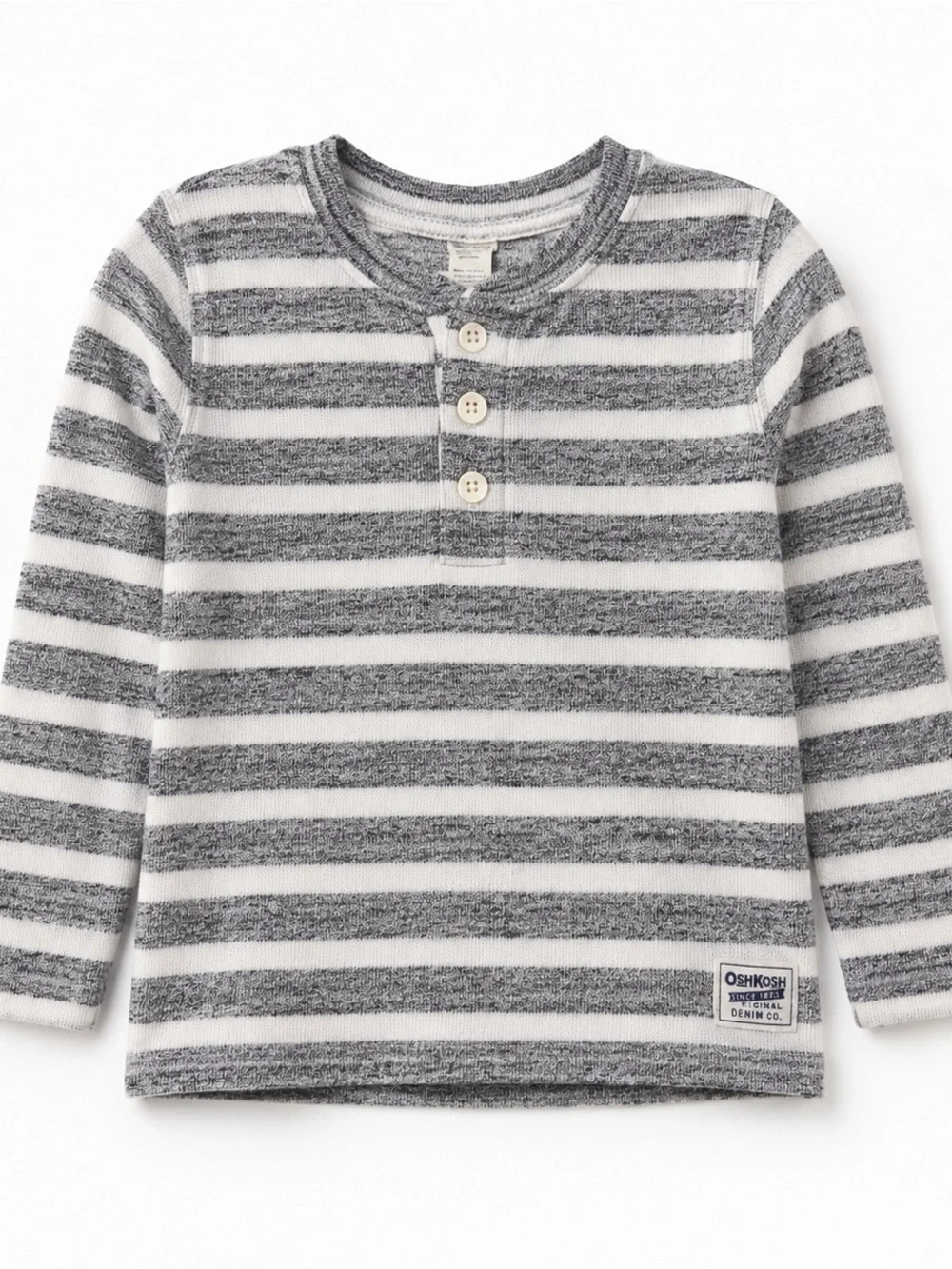 OshKosh B’gosh Boys 24M Gray White Striped Henley Long Sleeve Shirt
